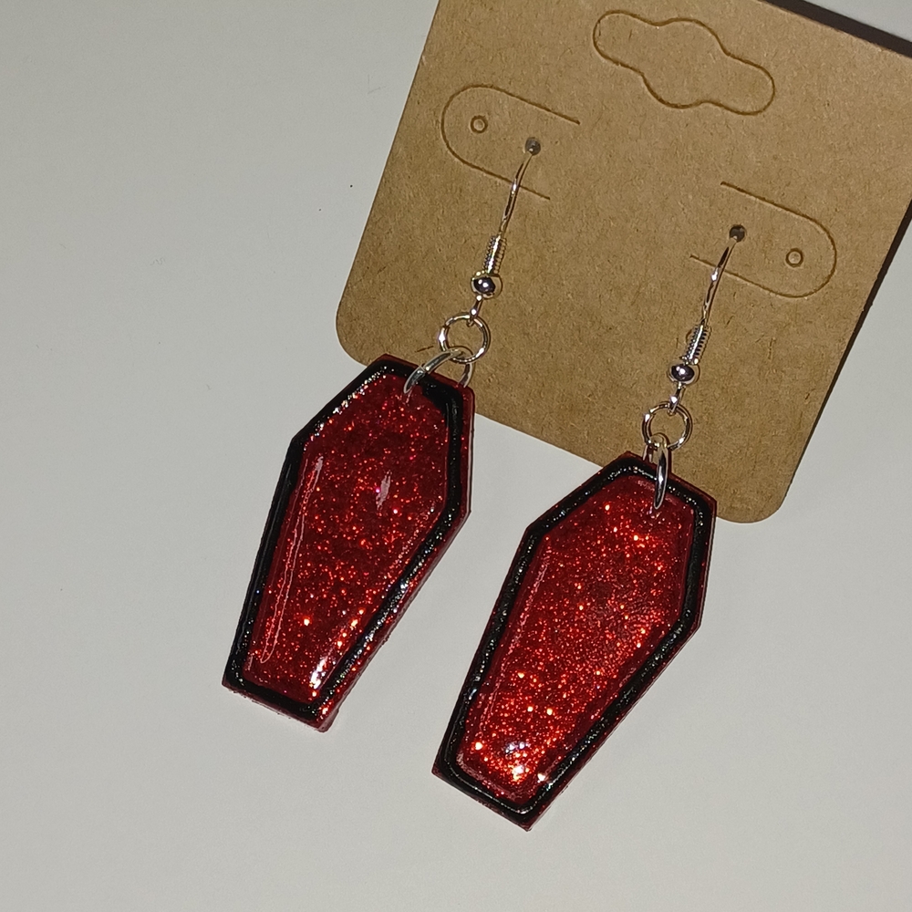 Red Glitter Coffin Earrings